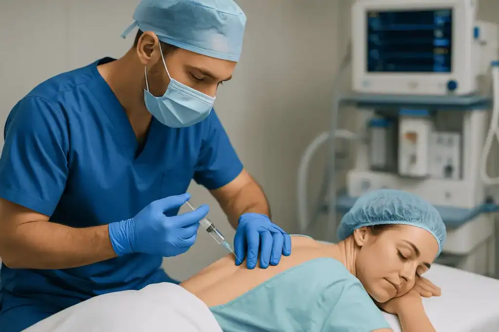 Anaesthetist administering local anaesthetic