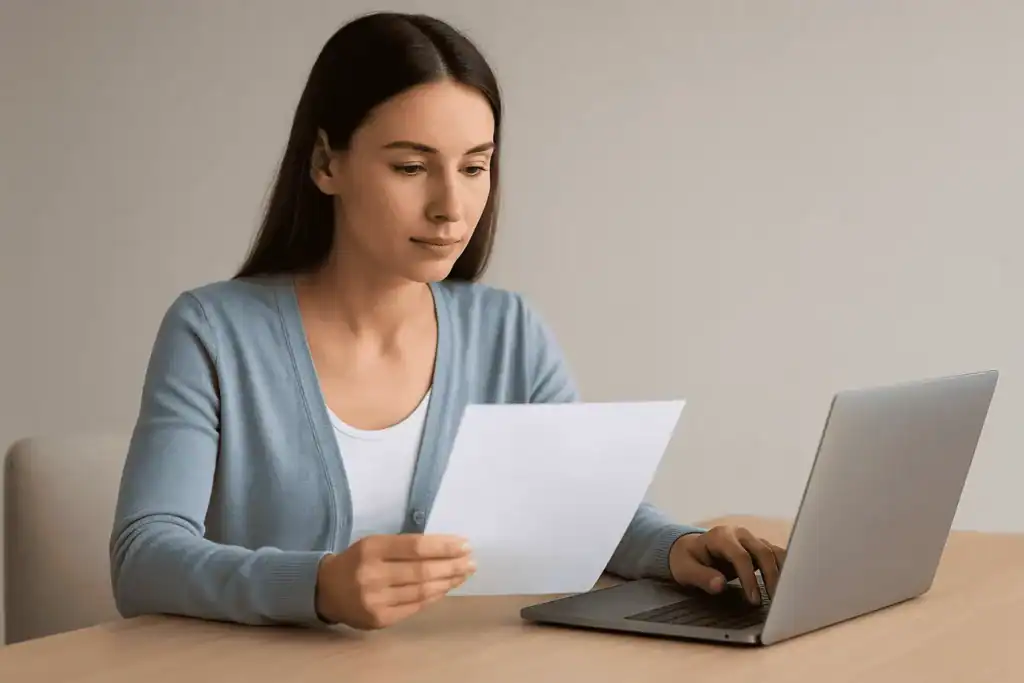 Patient reviewing an invoice and making an online payment at home – anaesthetic billing context.